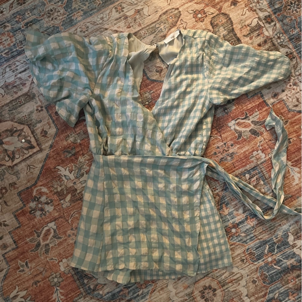 NWOT Shop Talulah Green Gingham Wrap Skort Romper
